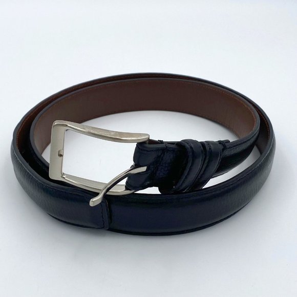 Accessories Mens Black Dress Belt Size 38 Silver Buckle Full Grain